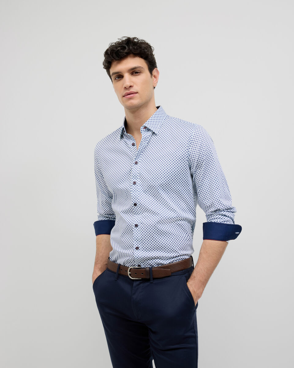 Geo Print Long Sleeve Shirt, Navy, hi-res